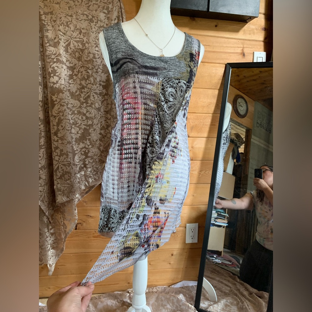 Pop Art Abstract Tank Top and Long Sleeve Layered Set Women Small